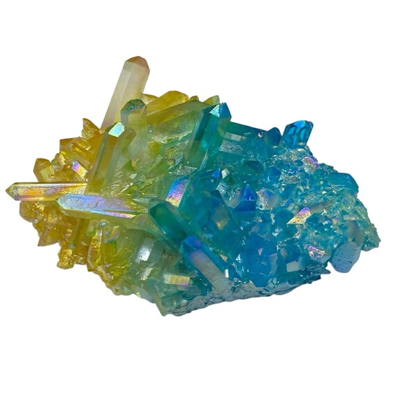 Aura Quartz Crystal Cluster Yellow Blue Clear Iridescent Stone Display Gift - Picture 6 of 10